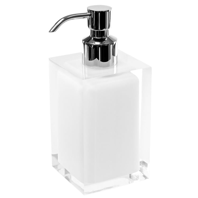 Soap Dispenser, Gedy RA81-02, Square White Countertop Soap Dispenser